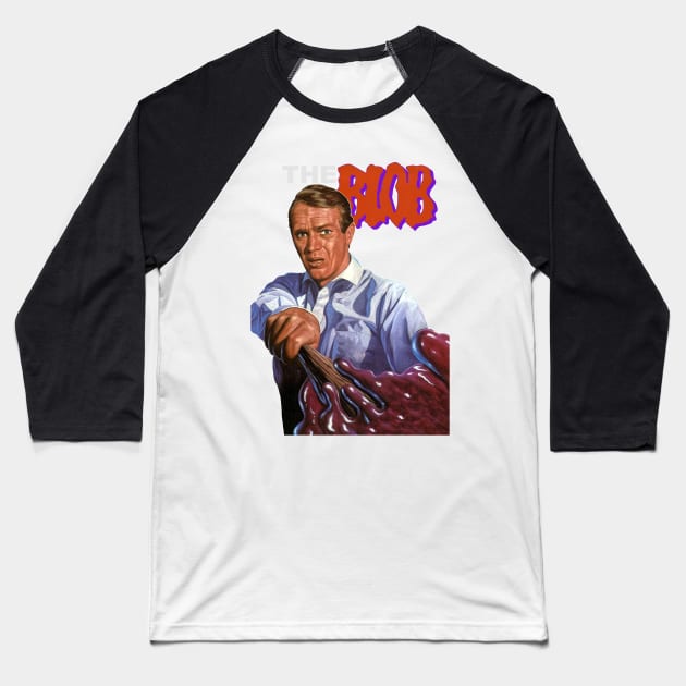 THE BLOB Retro Cult Classic Horror McQueen Design Baseball T-Shirt by darklordpug